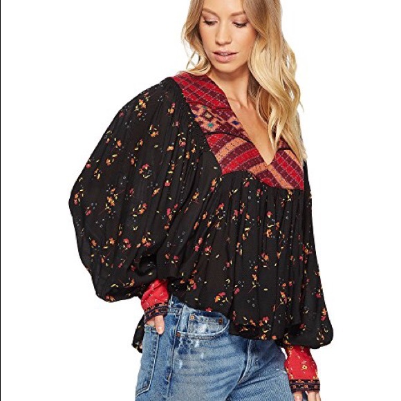 NWT Free People Embroidered Blouse Black - Picture 2 of 8
